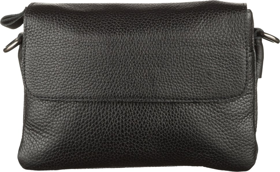 Мужская маленькая черная сумка из натуральной кожи с ярко-выраженной фактурой SHVIGEL (11038)