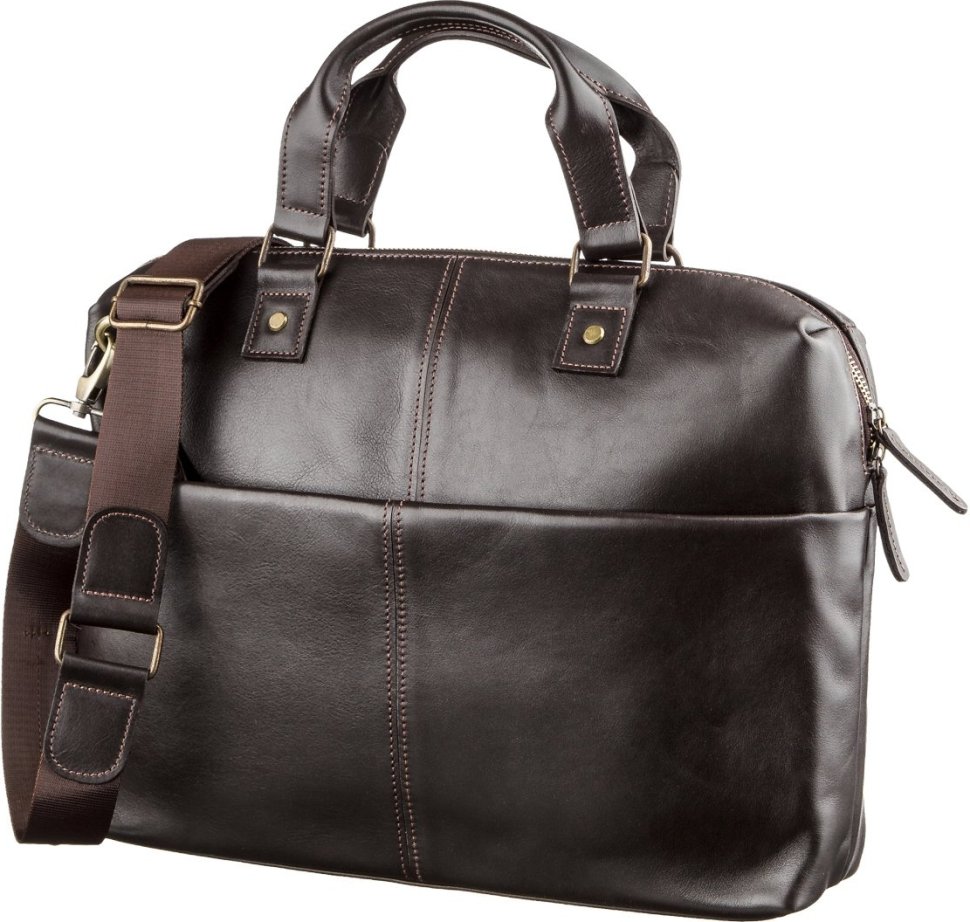 Темно-коричневая мужская сумка под ноутбук и документы из гладкой кожи SHVIGEL (11247)