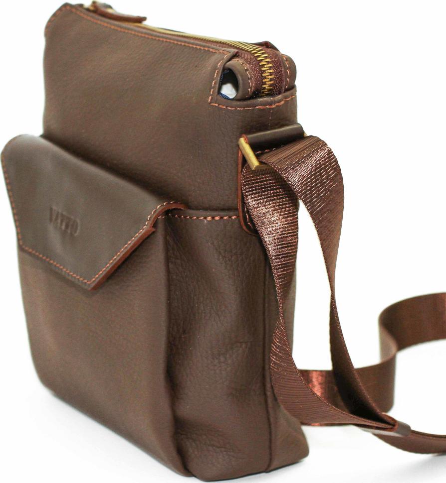 Мужская сумка из натуральной кожи коричневого цвета с плечевым ремнем VATTO (12055)