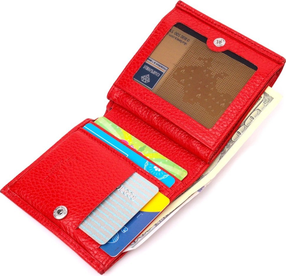 Красный женский кошелек из натуральной кожи на кнопке KARYA (2421316)