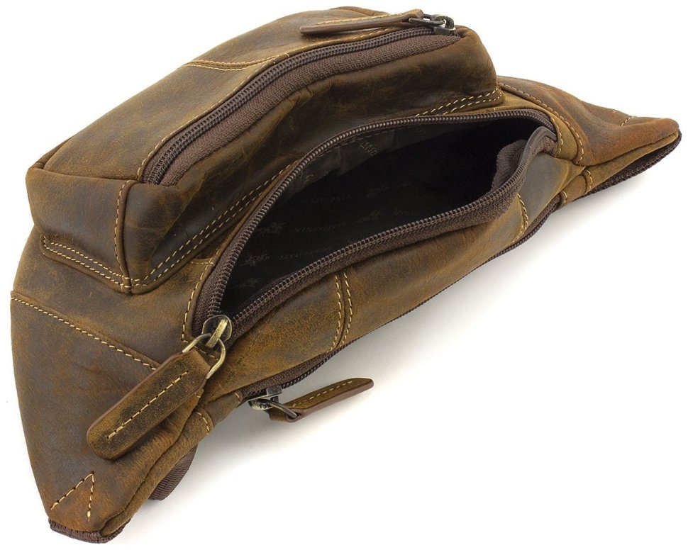 Светло-коричневая мужская сумка-бананка среднего размера из винтажной кожи Visconti 69014