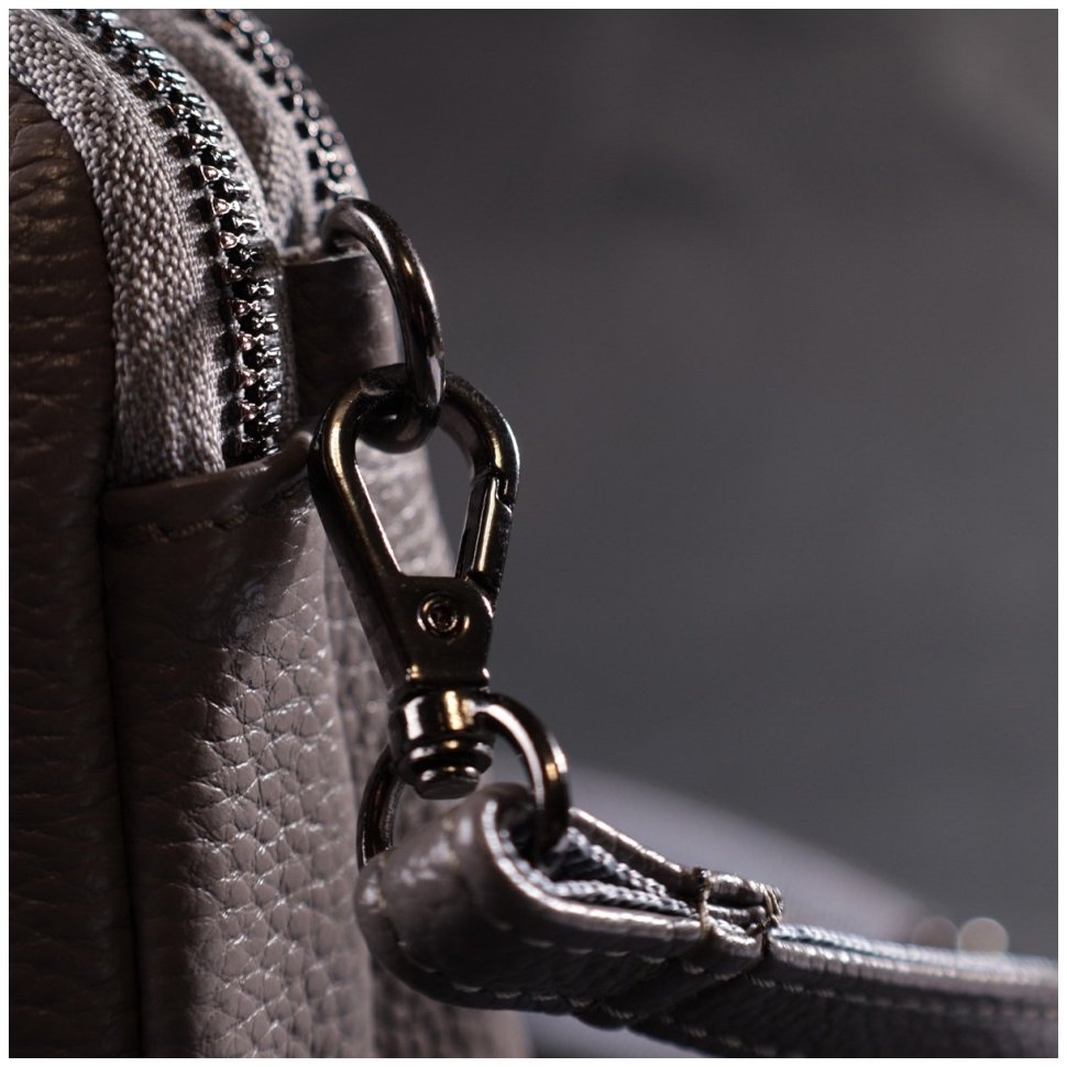 Серая женская кожаная сумочка через плечо на два отделения Vintage 2422278