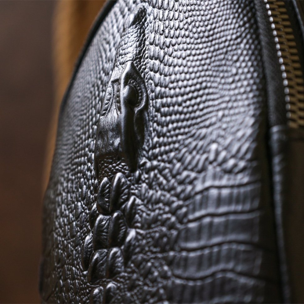Модная кожаная мужская сумка-слинг с фактурой под змею Vintage (20673)