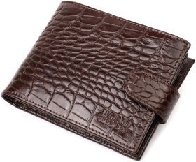 Добротное мужское портмоне из натуральной коричневой кожи с тиснением под крокодила BOND (2421998)