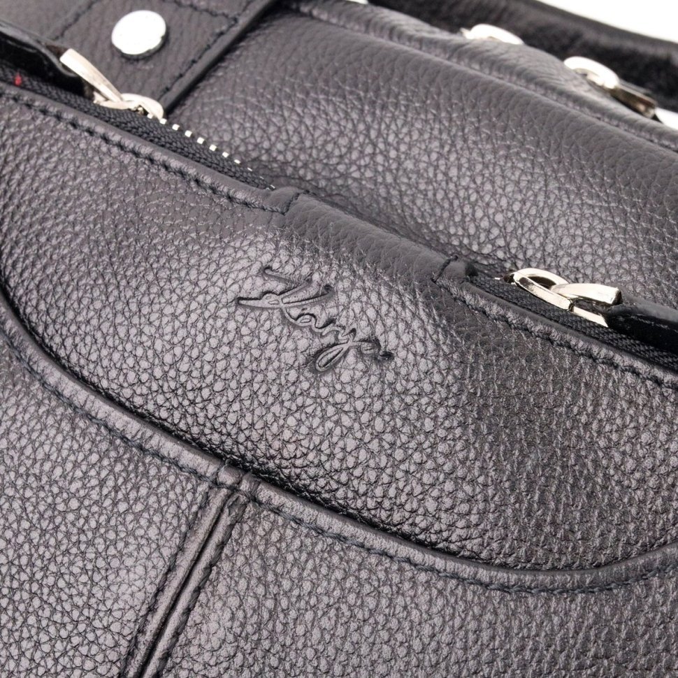 Черная мужская вертикальная сумка из натуральной кожи с ручками KARYA (2420901)