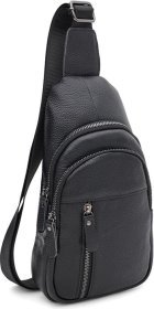 Мужской кожаный рюкзак-слинг черного цвета через плечо Keizer (56015)