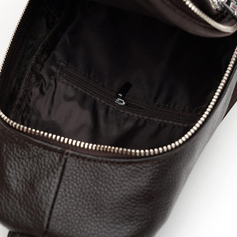 Темно-коричневая мужская сумка-слинг из натуральной кожи на две молнии Keizer (22098)