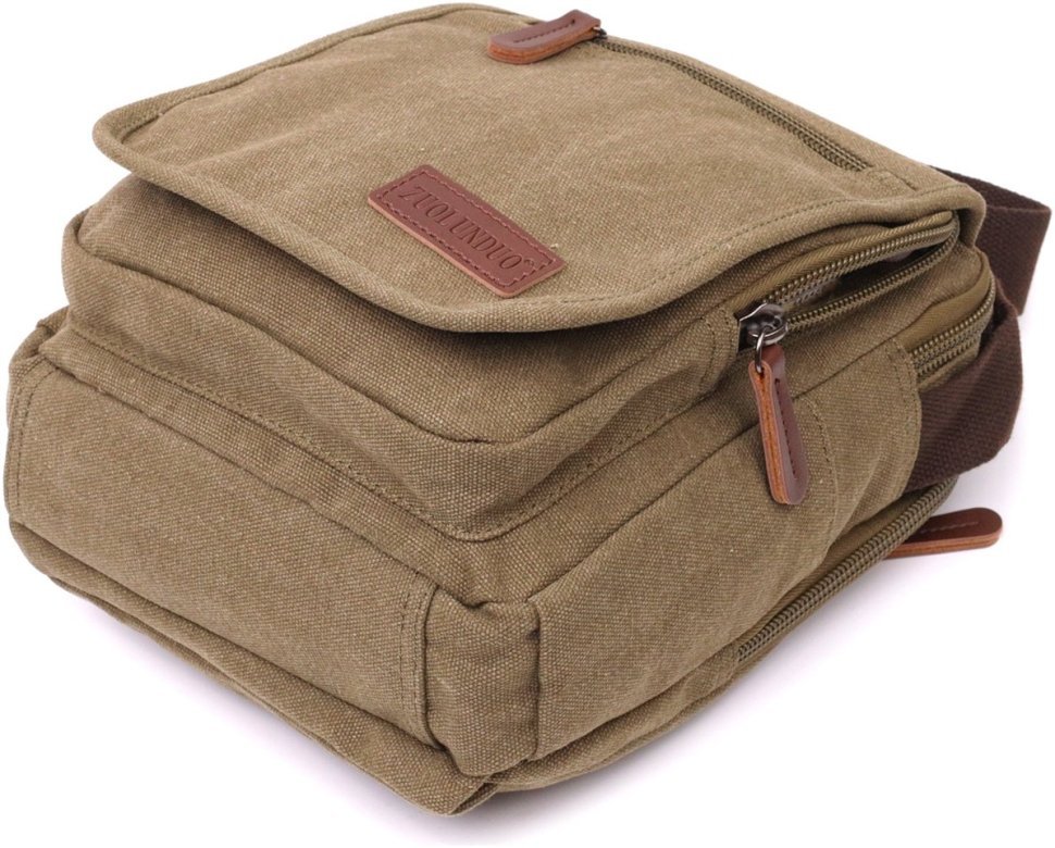 Мужская текстильная сумка-барсетка оливкового цвета с ручкой Vintage 2422228
