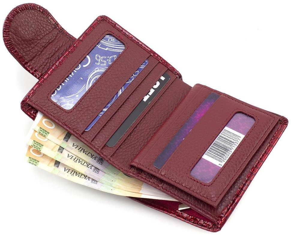 Лакированный женский кошелек красного цвета из натуральной кожи с тиснением ST Leather 70816
