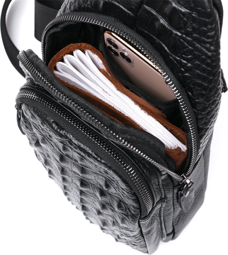 Современная кожаная мужская сумка-рюкзак с фактурой под крокодила Vintage (20674)