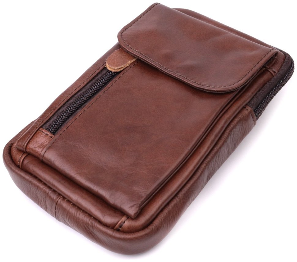 Недорогая мужская кожаная сумка коричневого цвета на пояс или на плечо Vintage 2422564