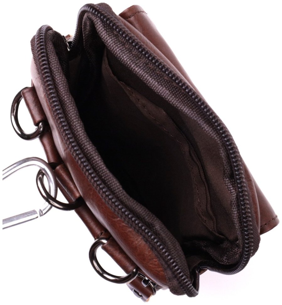 Недорогая мужская кожаная сумка коричневого цвета на пояс или на плечо Vintage 2422564