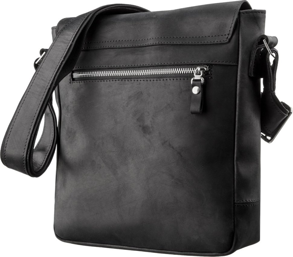 Черная кожаная мужская сумка винтажного стиля из натуральной кожи с клапаном SHVIGEL (11172)
