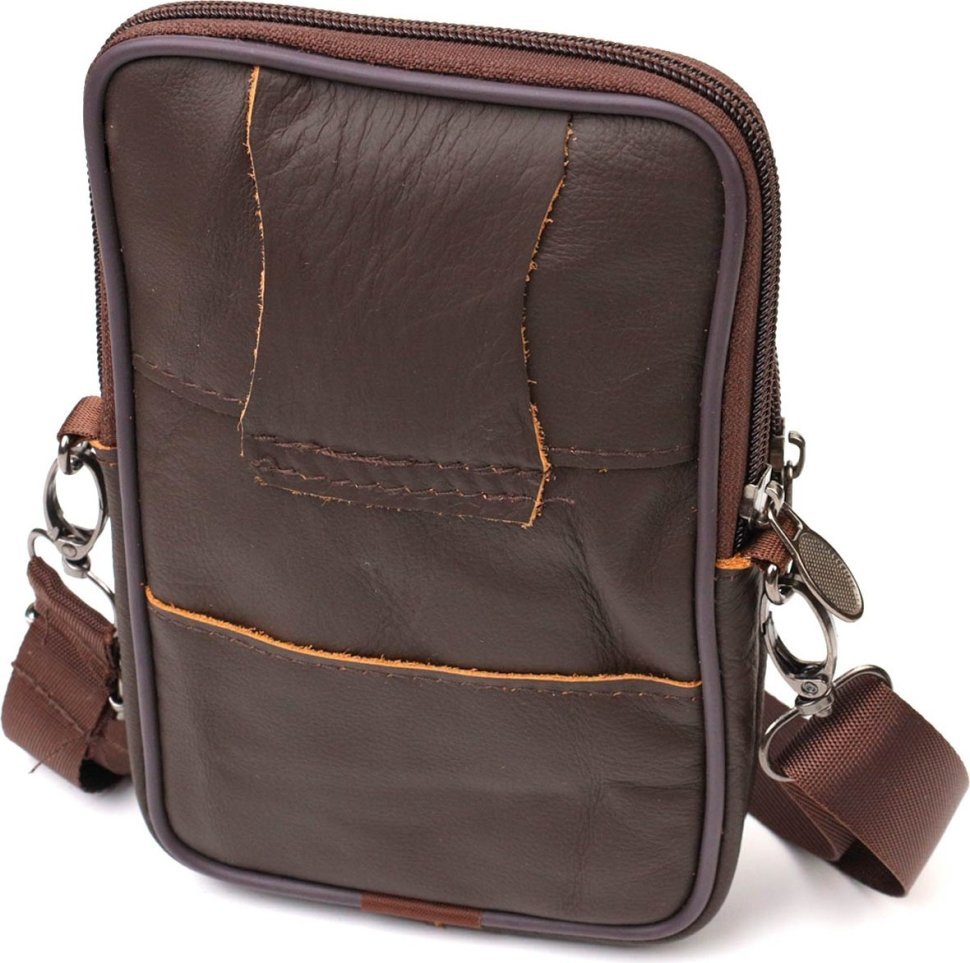 Маленькая мужская сумка на пояс из натуральной кожи коричневого цвета Vintage (2421482)