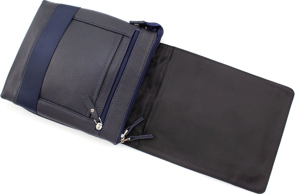 Синяя сумка-планшет из натуральной кожи с клапаном Leather Collection (11137)