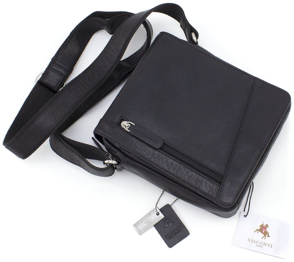 Мужская плечевая сумка маленького размера из натуральной кожи высокого качества в черном цвете Visconti Messenger Bag 69116