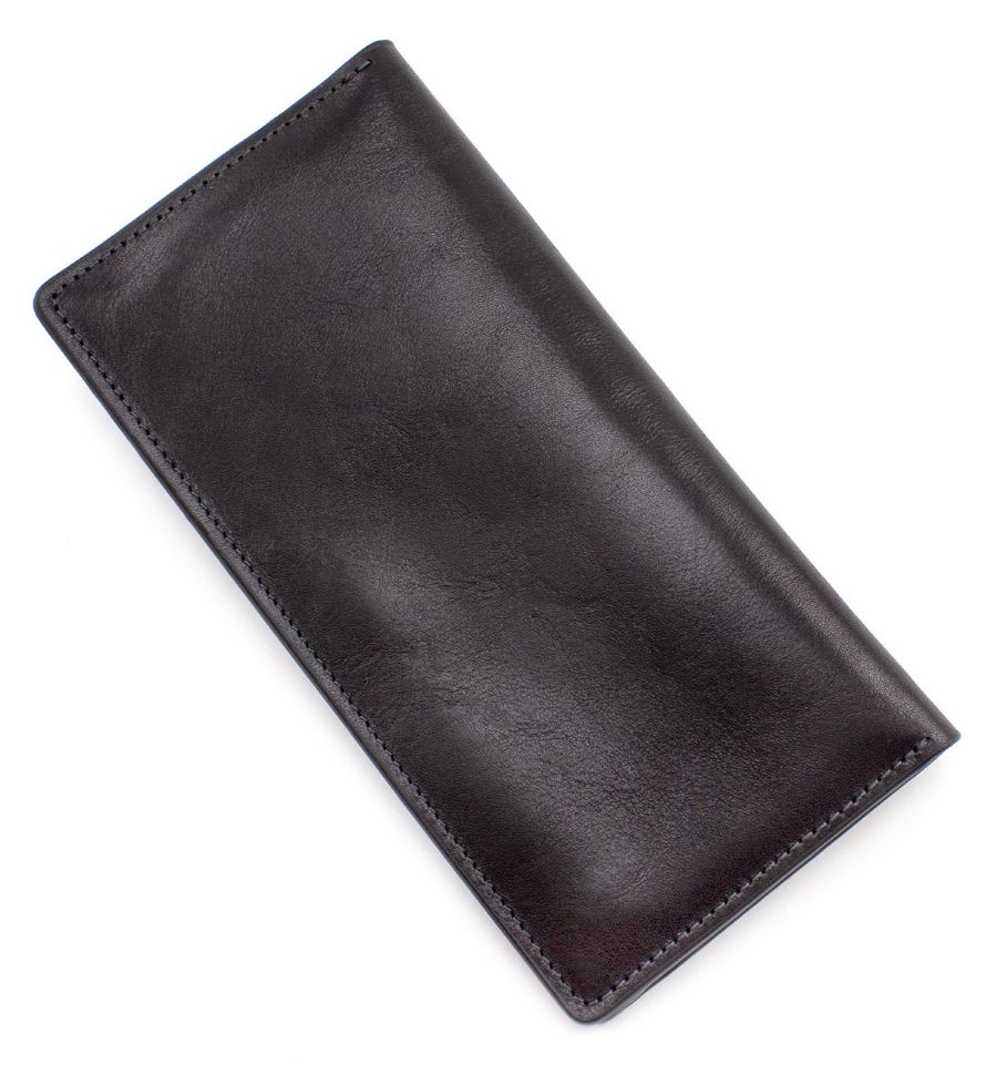 Глянцевый кожаный купюрник черного цвета Grande Pelle (13085)