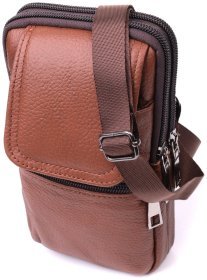 Светло-коричневая маленькая мужская сумка из фактурной кожи на пояс или на плечо Vintage 2422565