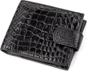 Черный кошелек с фиксацией из натуральной кожи крокодила CROCODILE LEATHER (024-18207)
