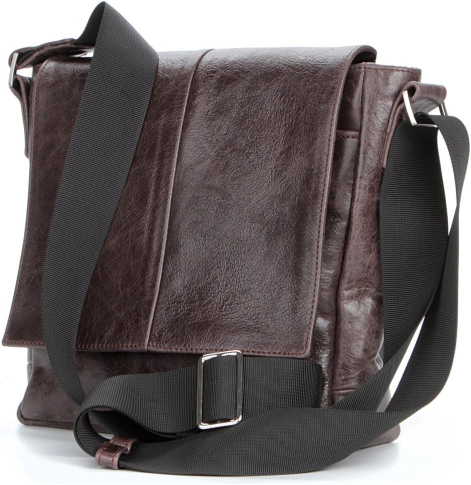 Темно-коричневая мужская сумка-мессенджер из натуральной кожи SHVIGEL 2400794