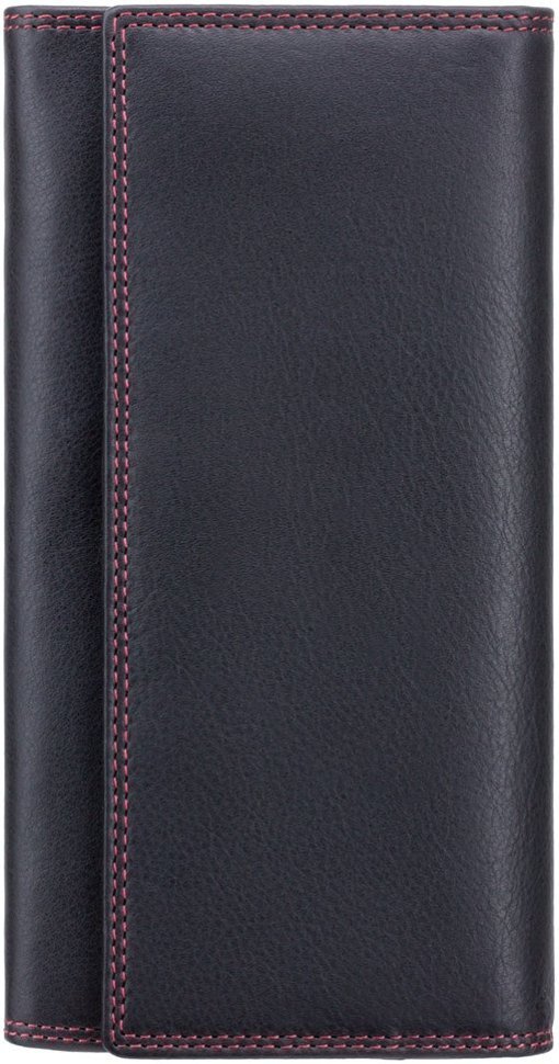 Крупный женский кожаный кошелек черного цвета с красной строчкой Visconti 68817