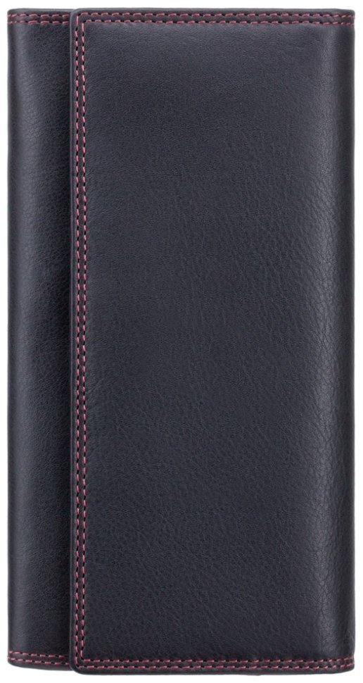 Крупный женский кожаный кошелек черного цвета с красной строчкой Visconti 68817
