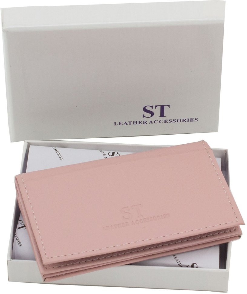 Кожаная женская обложка под документы светло-розового цвета ST Leather (14002)