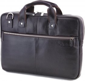 Кожаная мужская сумка под ноутбук темно-коричневого цвета Tom Stone (10957)
