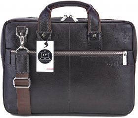 Кожаная мужская сумка под ноутбук темно-коричневого цвета Tom Stone (10957) - 2