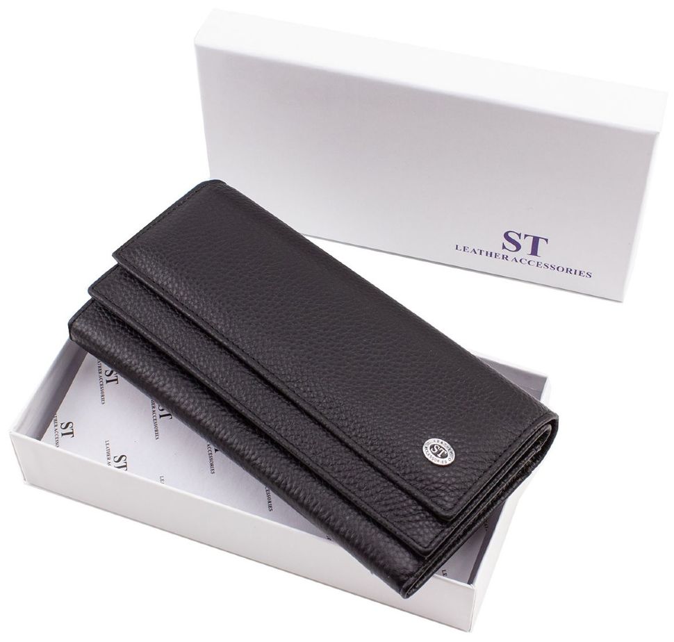 Кожаный черный кошелек с отделением для карт ST Leather (16811)