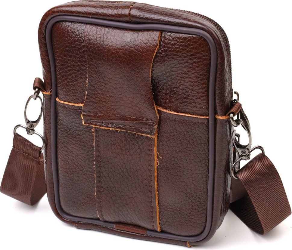 Компактная мужская сумка на пояс из натуральной кожи коричневого цвета Vintage (2421484)