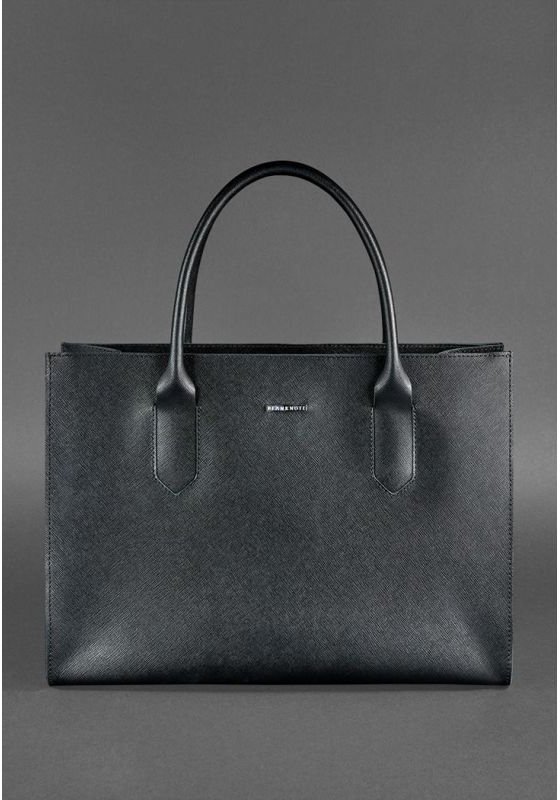 Женская сумка шоппер из натуральной кожи черного цвета с фиксацией BlankNote Blackwood (12712)