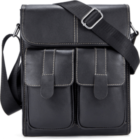 Черная вертикальная сумка на плечо из натуральной кожи Vintage (20019)