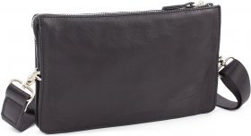 Горизонтальная барсетка черного цвета из гладкой кожи Leather Collection (11134)
