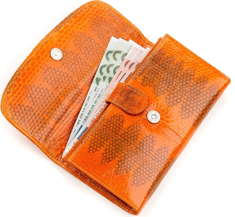 Оранжевый кошелек на магните из змеиной кожи SNAKE LEATHER (024-18151)