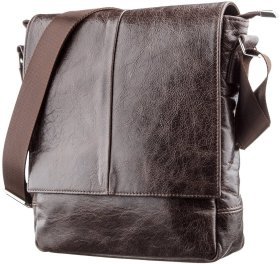 Чоловіча шкіряна сумка-месенджер темно-коричневого кольору SHVIGEL 2400795