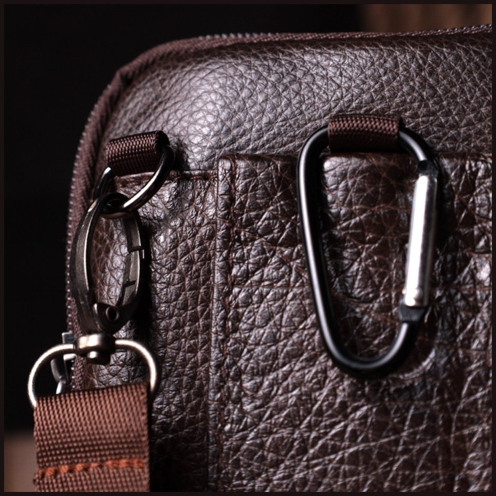 Компактная мужская сумка из натуральной кожи коричневого цвета на пояс или на плечо Vintage 2422141