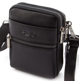 Кожаная маленькая мужская сумка c возможностью носить на плече или на поясе H.T Leather (10001)