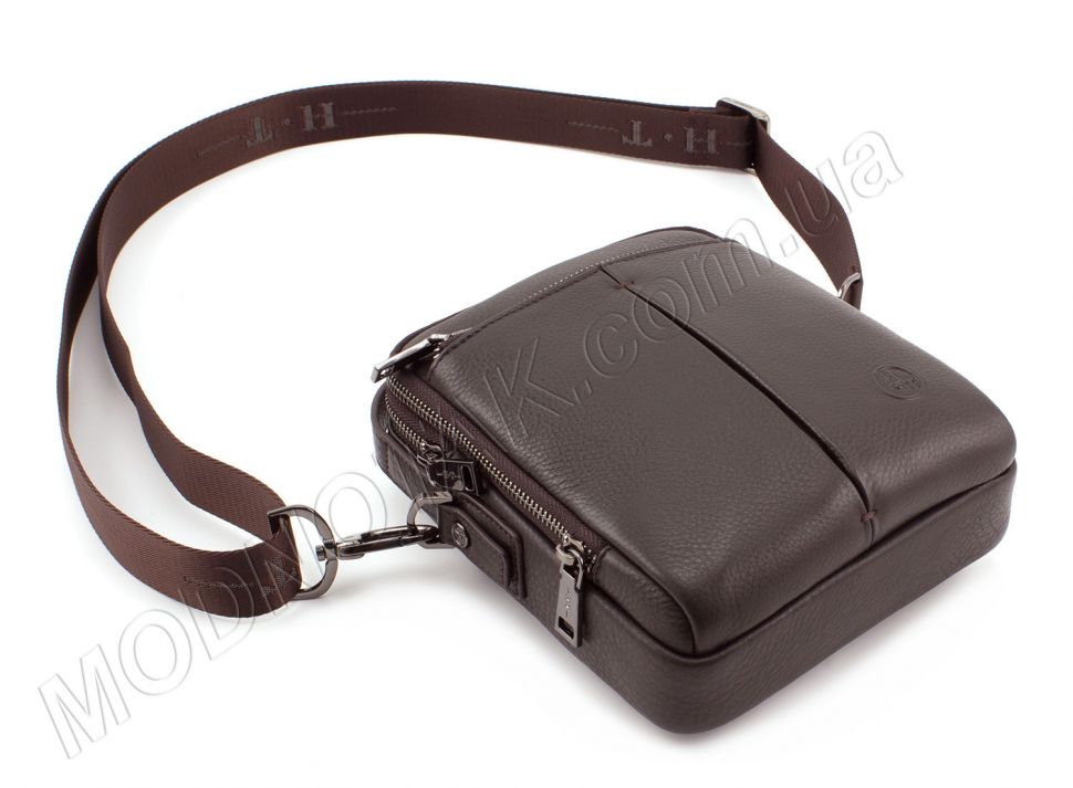Маленькая кожаная сумка коричневого цвета с ручкой H.T. Leather (422-5 brown)