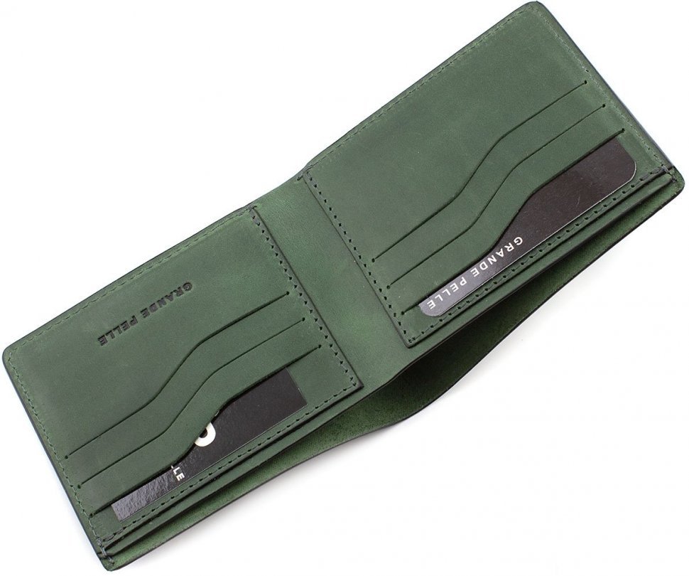 Винтажное портмоне зеленого цвета из натуральной кожи Grande Pelle (13280)
