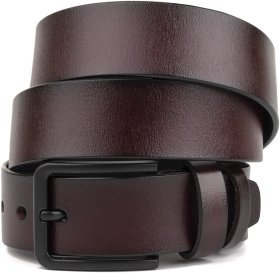 Мужской кожаный ремень коричневого цвета с черной пряжкой Vintage (2420221)