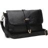 Недорогая женская кожаная сумка на плечо черного цвета с фиксацией на клапан Borsa Leather (21264) - 1