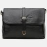 Недорогая женская кожаная сумка на плечо черного цвета с фиксацией на клапан Borsa Leather (21264) - 2