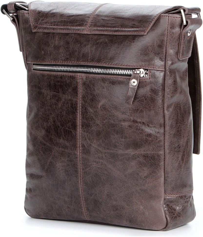 Мужская средняя кожаная сумка через плечо в коричневом цвете SHVIGEL 2400796