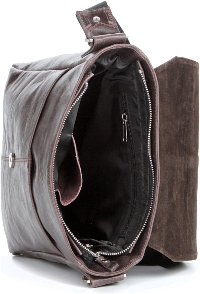 Мужская средняя кожаная сумка через плечо в коричневом цвете SHVIGEL 2400796