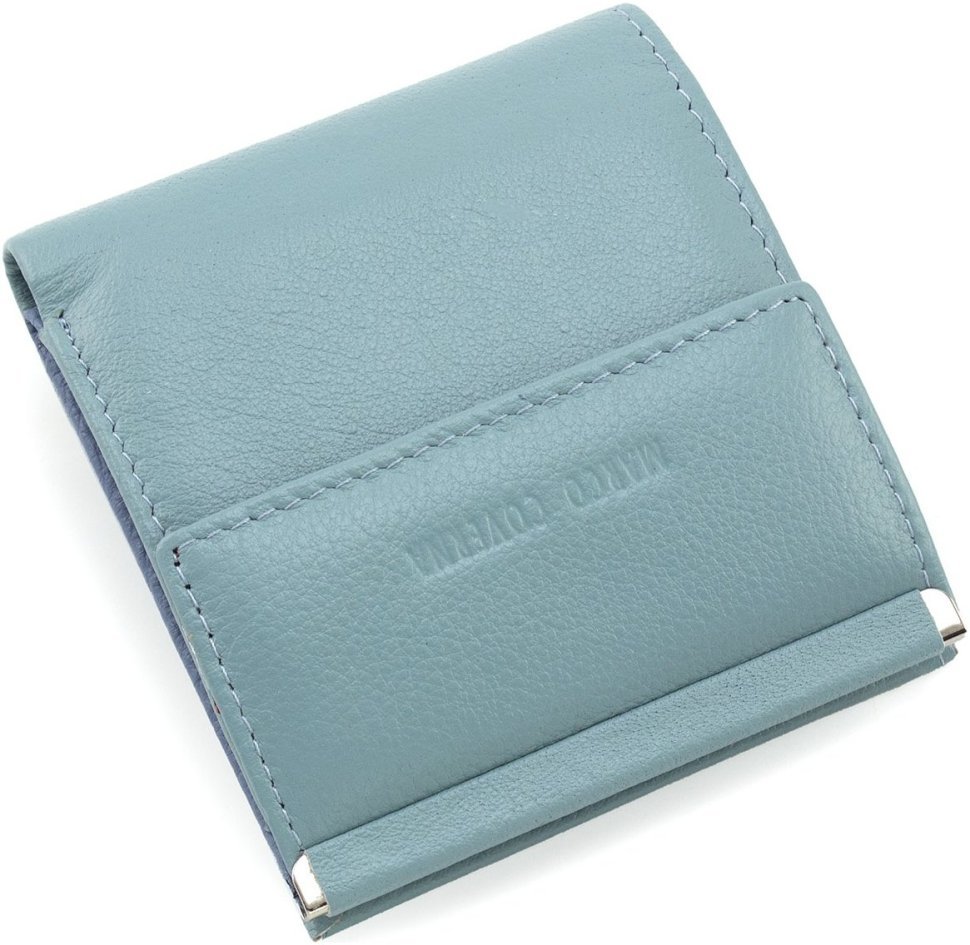 Голубой женский кожаный кошелек маленького размера на кнопке Marco Coverna 68619
