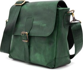 Мужская сумка на плечо из натуральной кожи крейзи хорс зеленого цвета TARWA (21705)