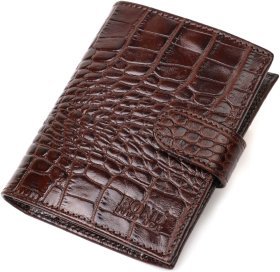 Коричневый мужской бумажник среднего размера из натуральной кожи с тиснением под крокодила BOND (2422003)