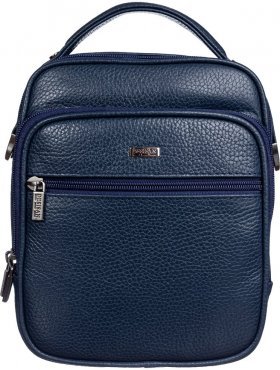 Темно-синяя мужская сумка-барсетка из фактурной кожи небольшого размера DESISAN (19111)
