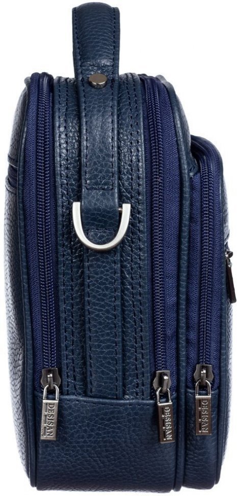 Темно-синяя мужская сумка-барсетка из фактурной кожи небольшого размера DESISAN (19111)